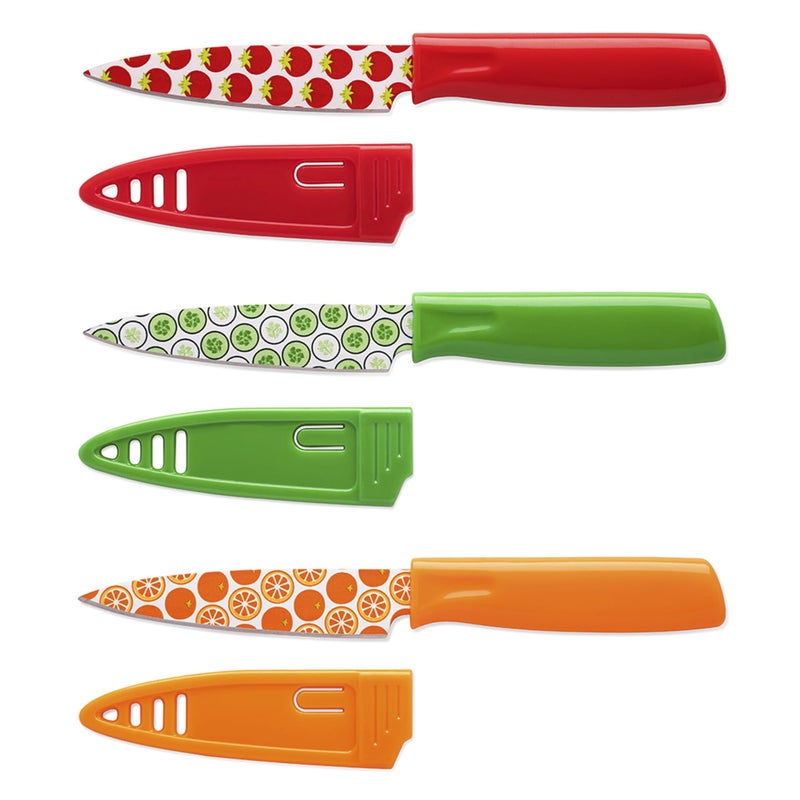 Hampton Forge Tomodachi Kitchen Essentials with Blade Guards â€“ 3-Piece Printed Paring Knife Set - Image 1